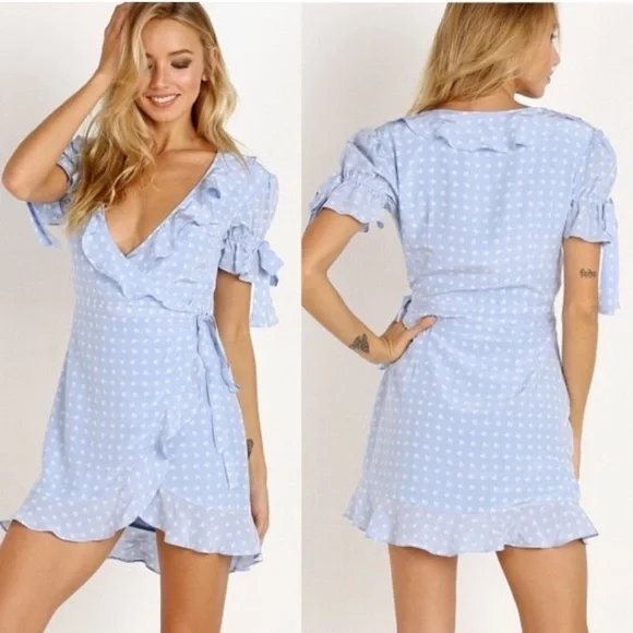 For Love & Lemons Sweetheart Wrap Mini Dress Periwinkle Size S